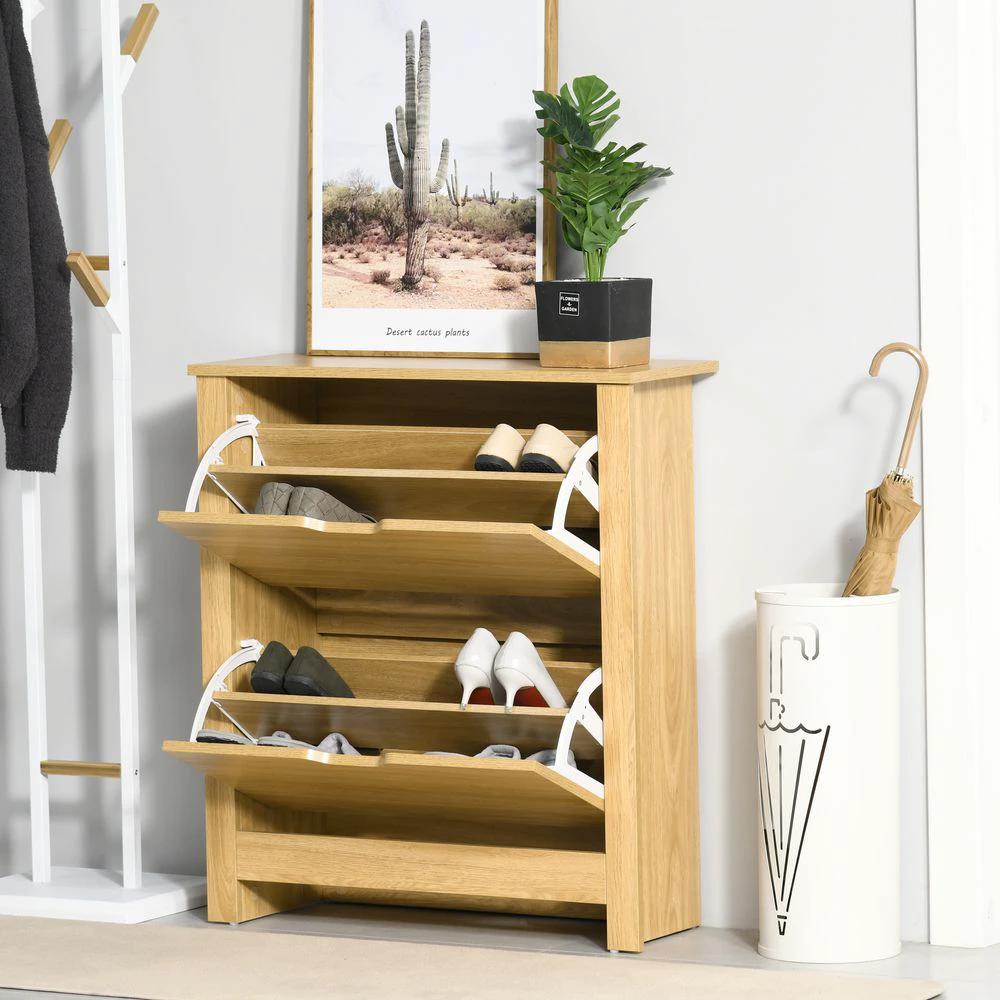 12-Shoe Storage Cabinet 4 Shelves 2 Drawers Tabletop 4 Legs Brown by Unbranded