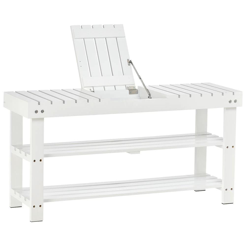 3-Tier Open Shoe Rack Hidden Storage Wood Frame Wide Shelves White - Shoe Storage