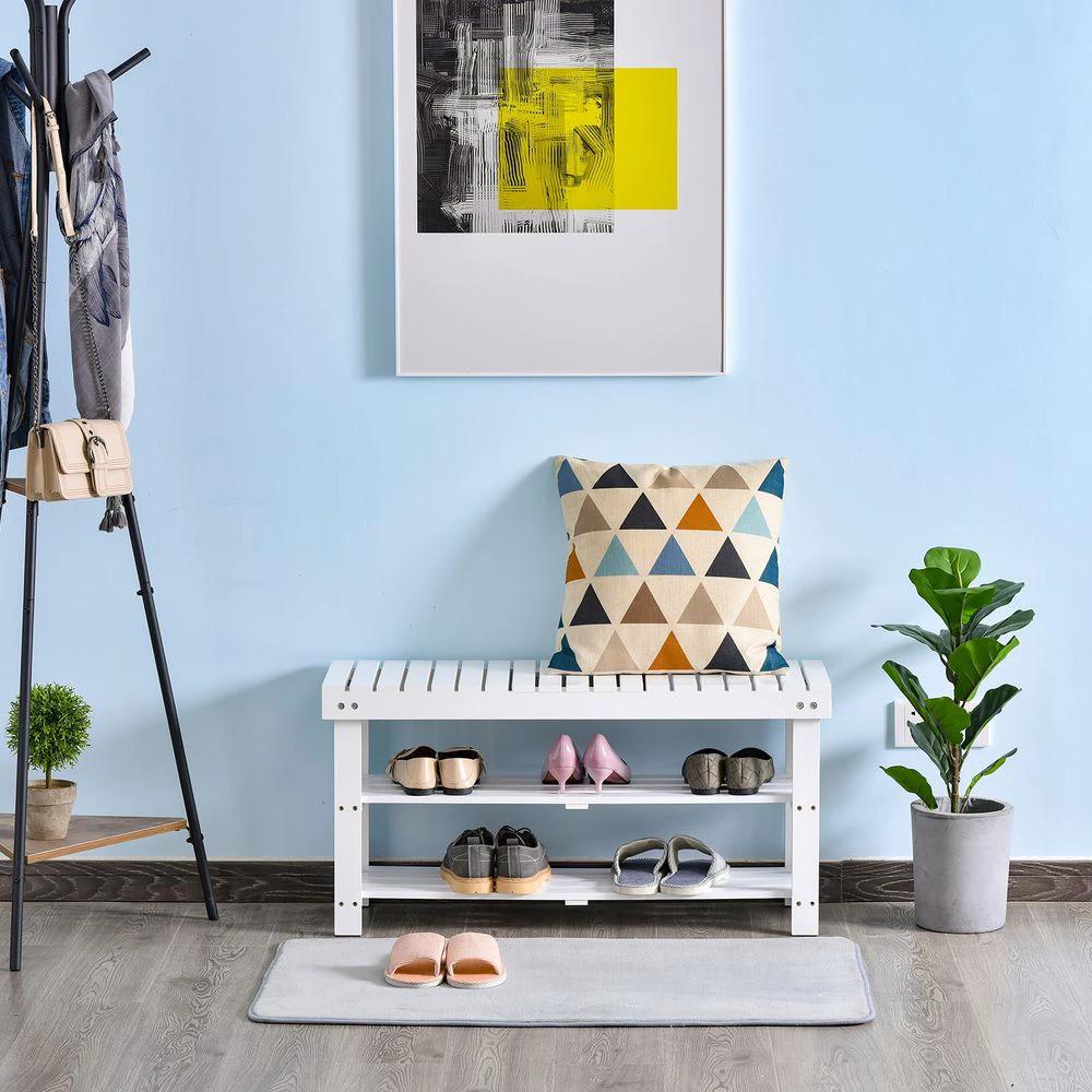 3-Tier Open Shoe Rack Hidden Storage Wood Frame Wide Shelves White - Shoe Storage