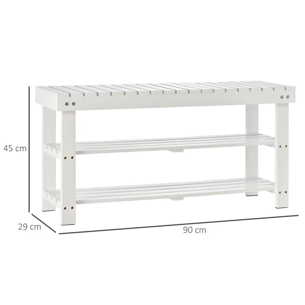 3-Tier Open Shoe Rack Hidden Storage Wood Frame Wide Shelves White - Shoe Storage