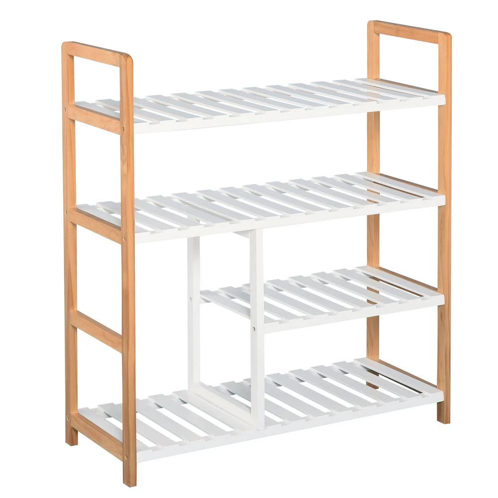 4-Tier Shoe Rack Simple Home Storage Wood Frame Boot Compartment Home