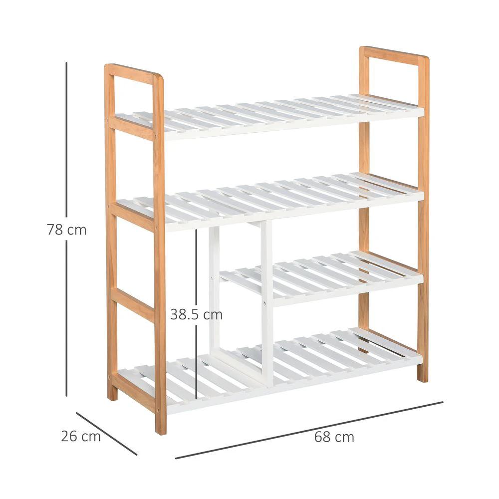 4-Tier Shoe Rack Simple Home Storage Wood Frame Boot Compartment Home