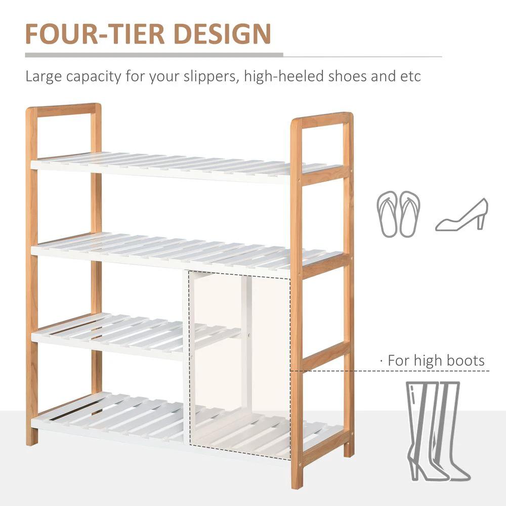 4-Tier Shoe Rack Simple Home Storage Wood Frame Boot Compartment Home