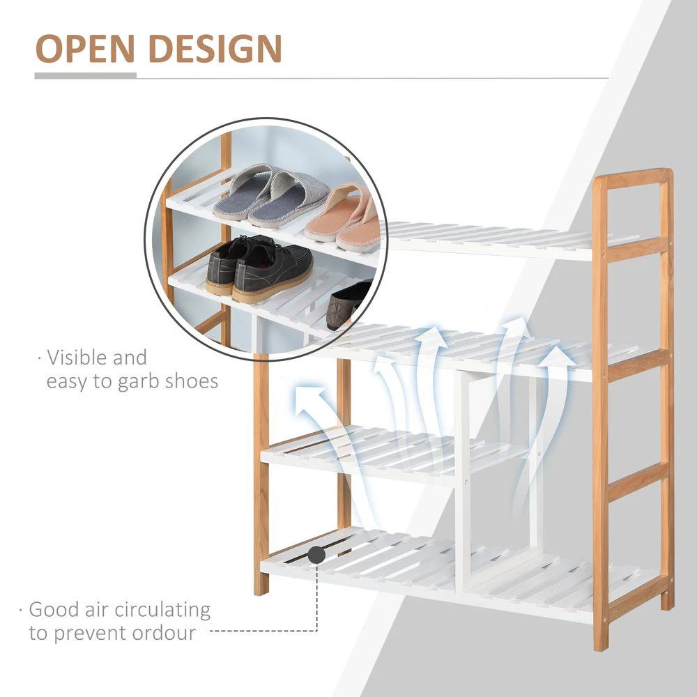 4-Tier Shoe Rack Simple Home Storage Wood Frame Boot Compartment Home