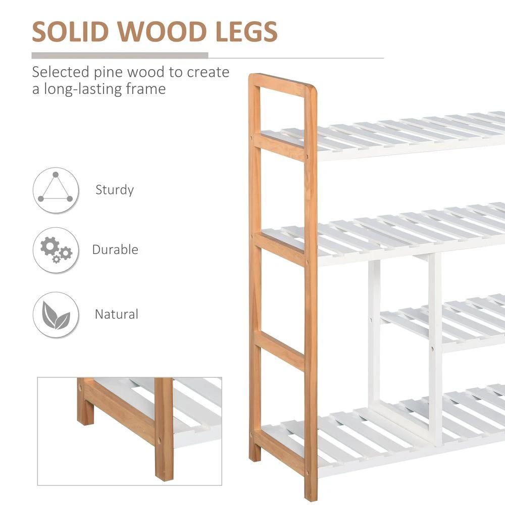 4-Tier Shoe Rack Simple Home Storage Wood Frame Boot Compartment Home