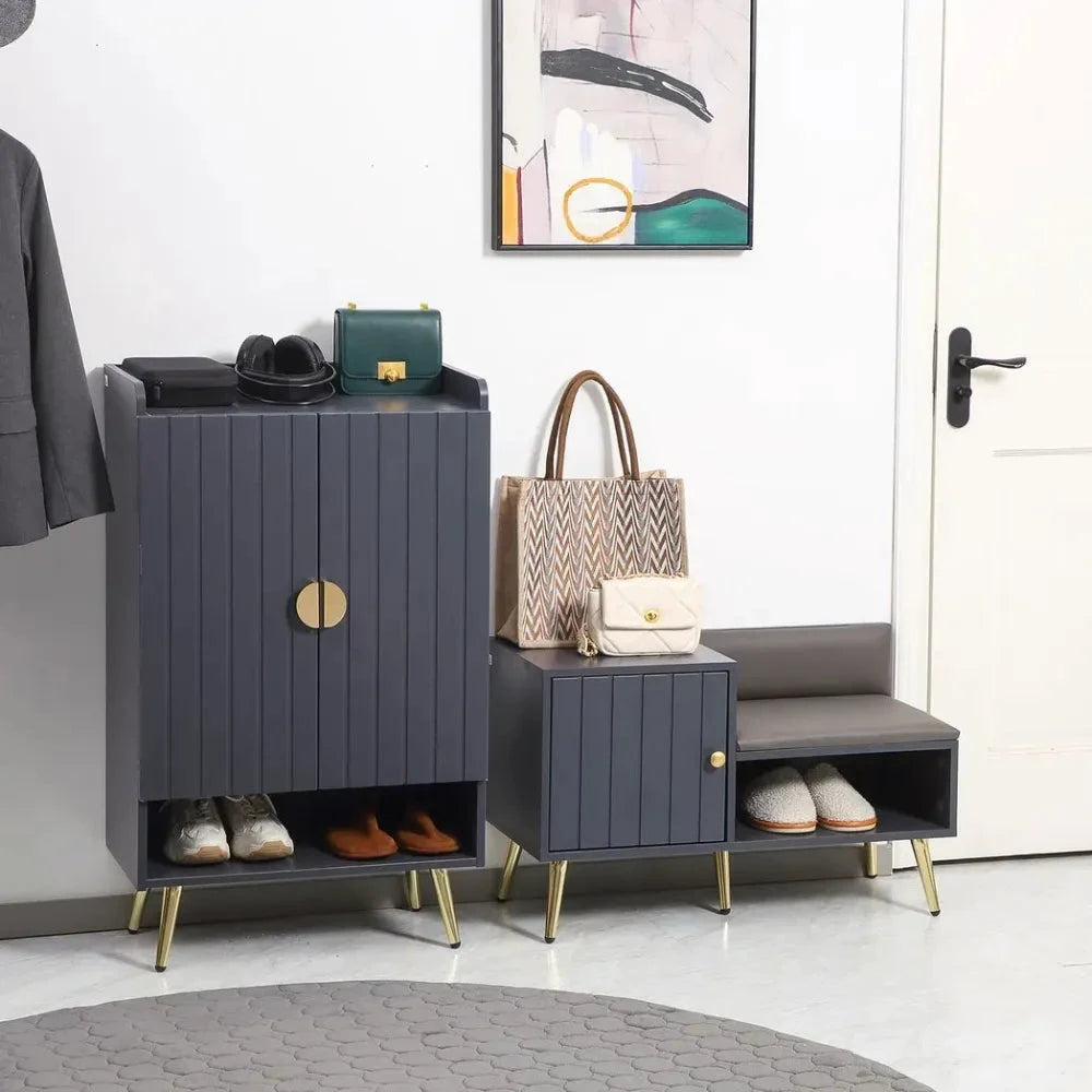 Unbranded Shoe Bench with Storage Cabinet, Seating Cushion for Entryway Hallway Grey - Uncategorized Shoe Storage