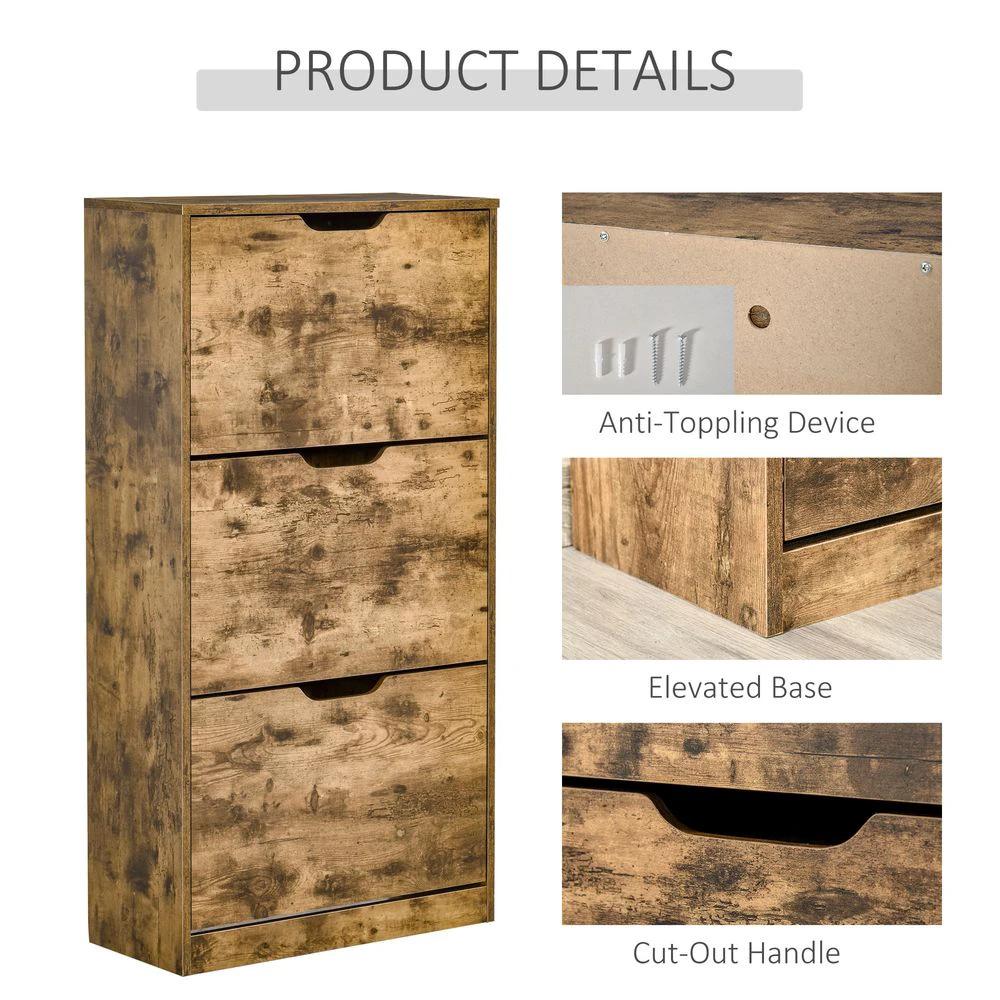 Shoe Cabinet Entryway Rack with 3 Flip Drawers Adjustable for 18 Pairs - Shoe Storage