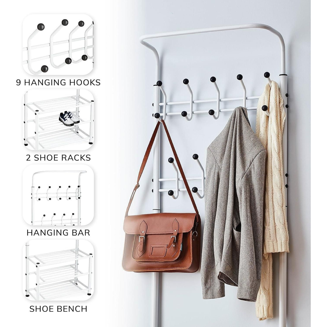 Multi Purpose Stand 18 Hooks For Clothes Shoes Hats Bags - White by Unbranded