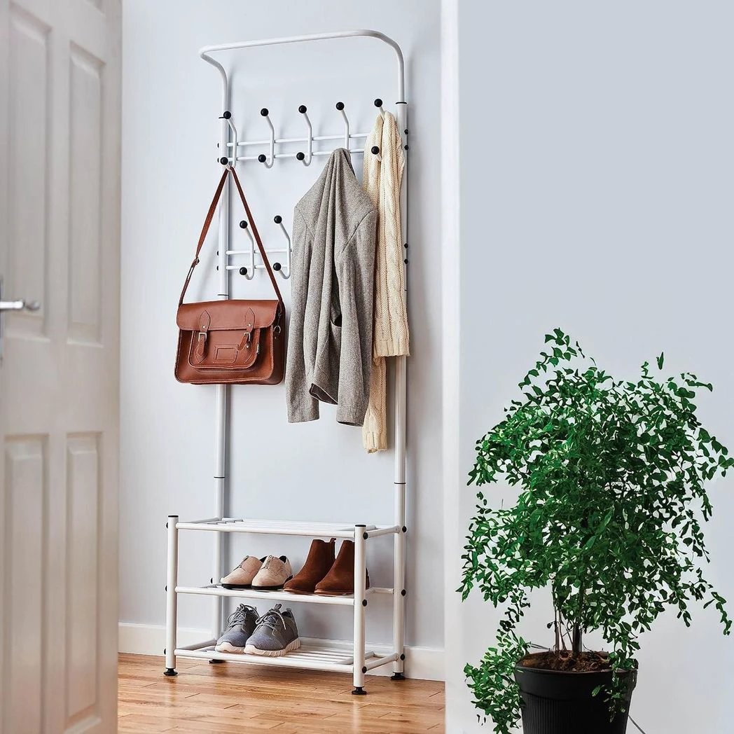 Multi Purpose Stand 18 Hooks For Clothes Shoes Hats Bags - White by Unbranded