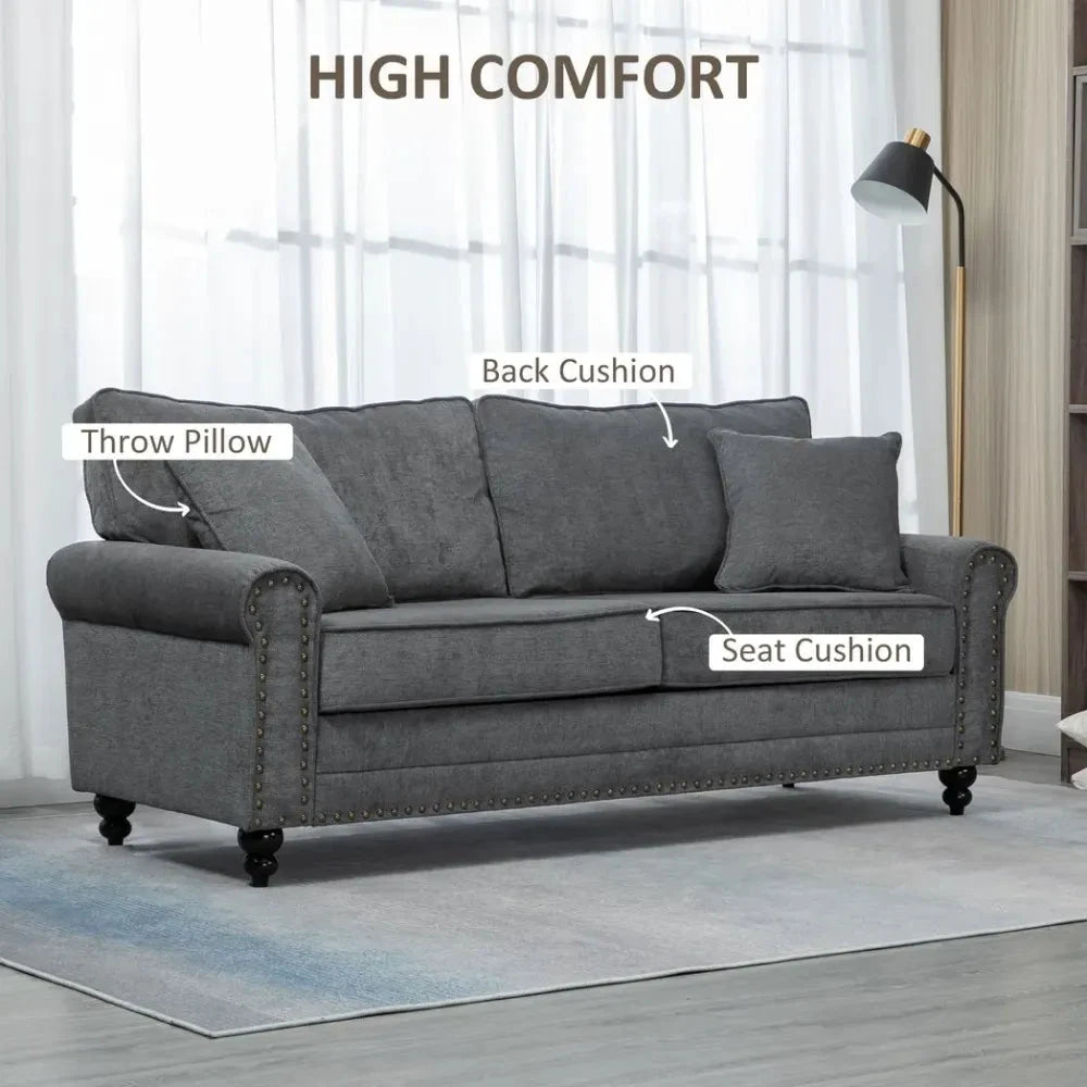 2 Seater Sofas Fabric Sofa with Nailhead Trim Cushions and Throw Pillows Grey by Unbranded