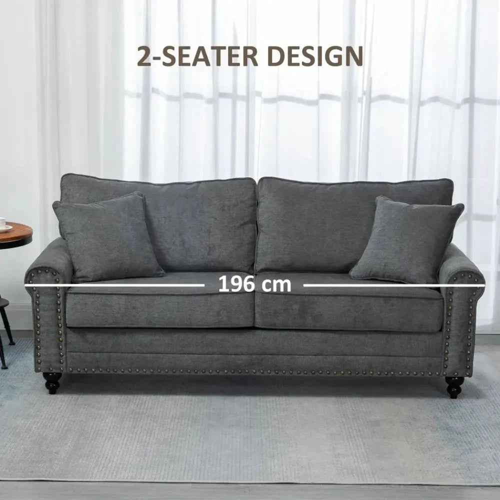 2 Seater Sofas Fabric Sofa with Nailhead Trim Cushions and Throw Pillows Grey by Unbranded