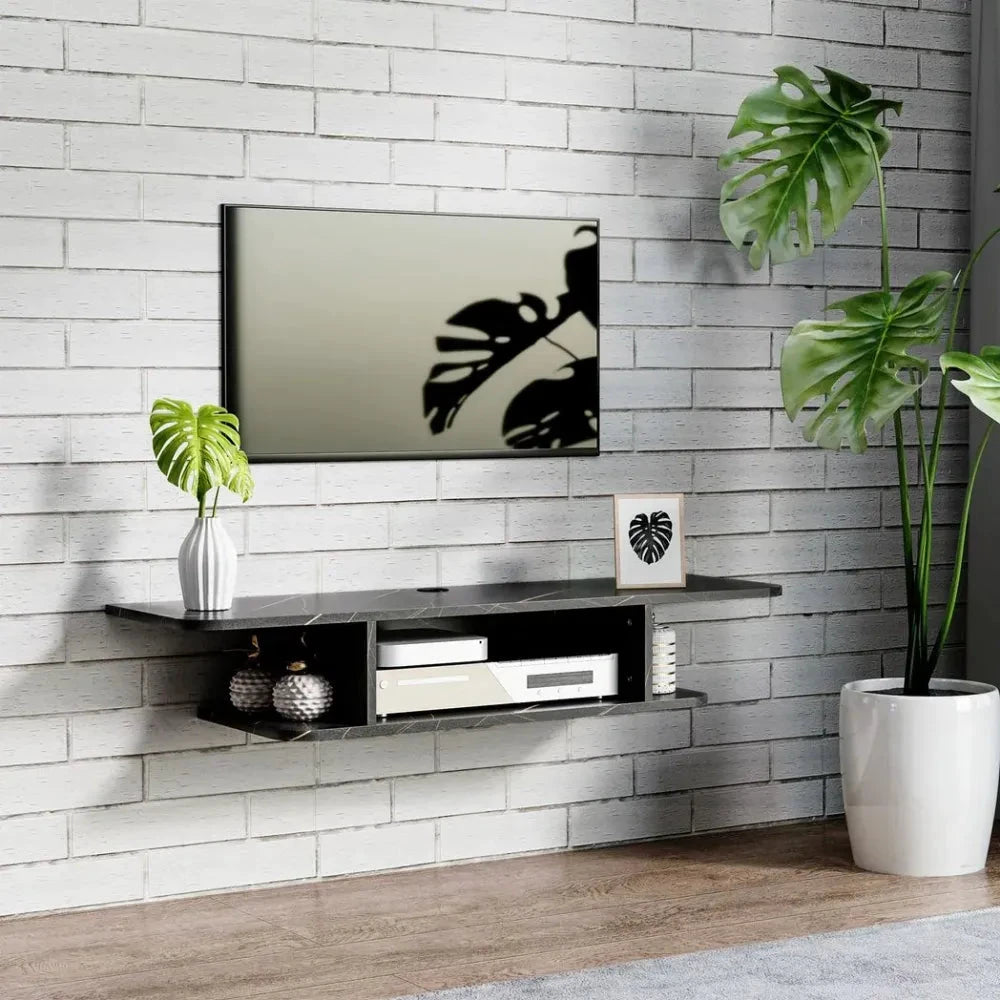 Floating TV Unit Stand Wall Mount Media Console with Storage Shelf, Black - TV Unit
