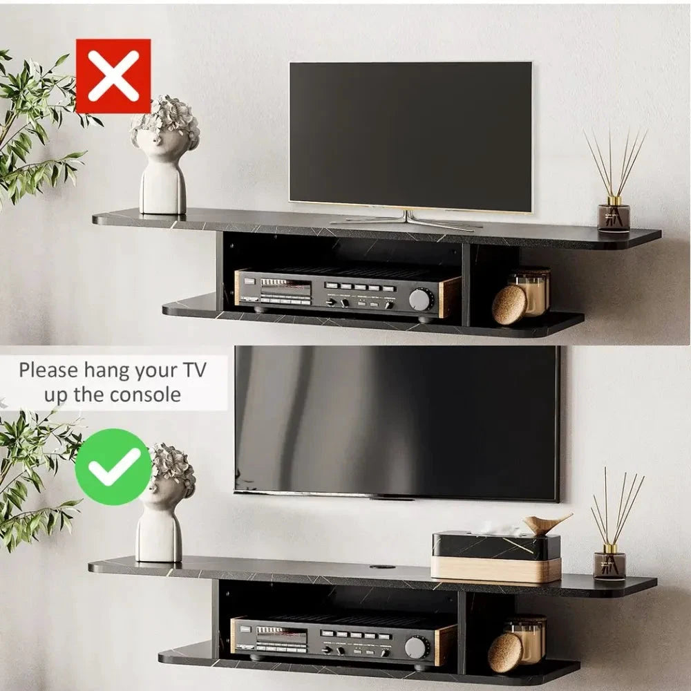 Floating TV Unit Stand Wall Mount Media Console with Storage Shelf, Black - TV Unit