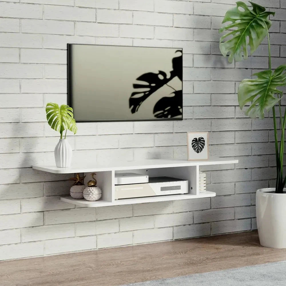 Floating TV Unit Stand Wall Mount Media Console with Storage Shelf, White by Unbranded