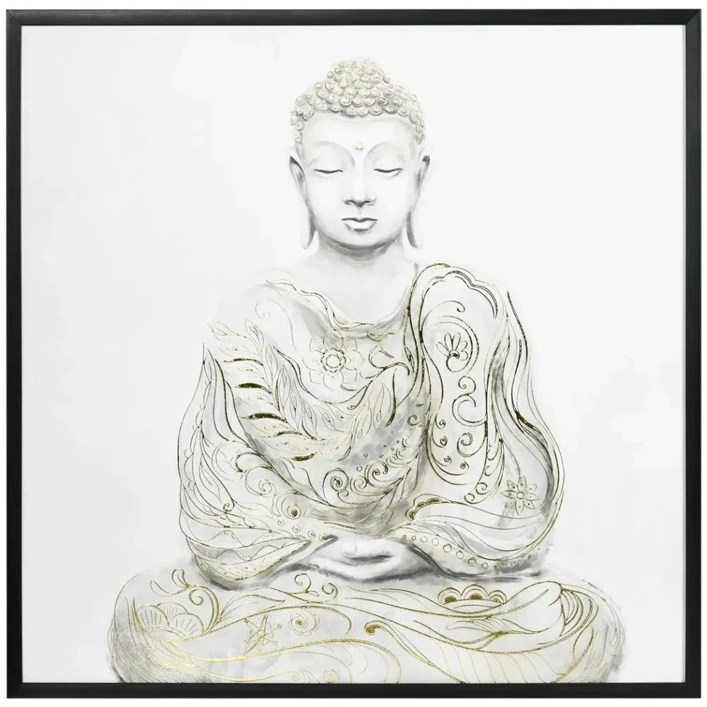 Canvas Wall Art Gold Textured Buddha, Wall Pictures Home Decor, 83 x 83 cm - Wall Art