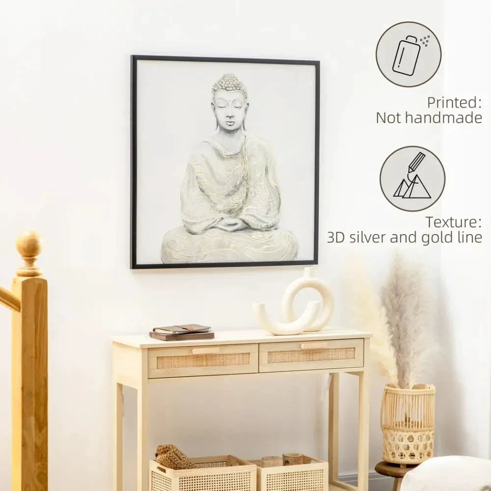 Canvas Wall Art Gold Textured Buddha, Wall Pictures Home Decor, 83 x 83 cm - Wall Art