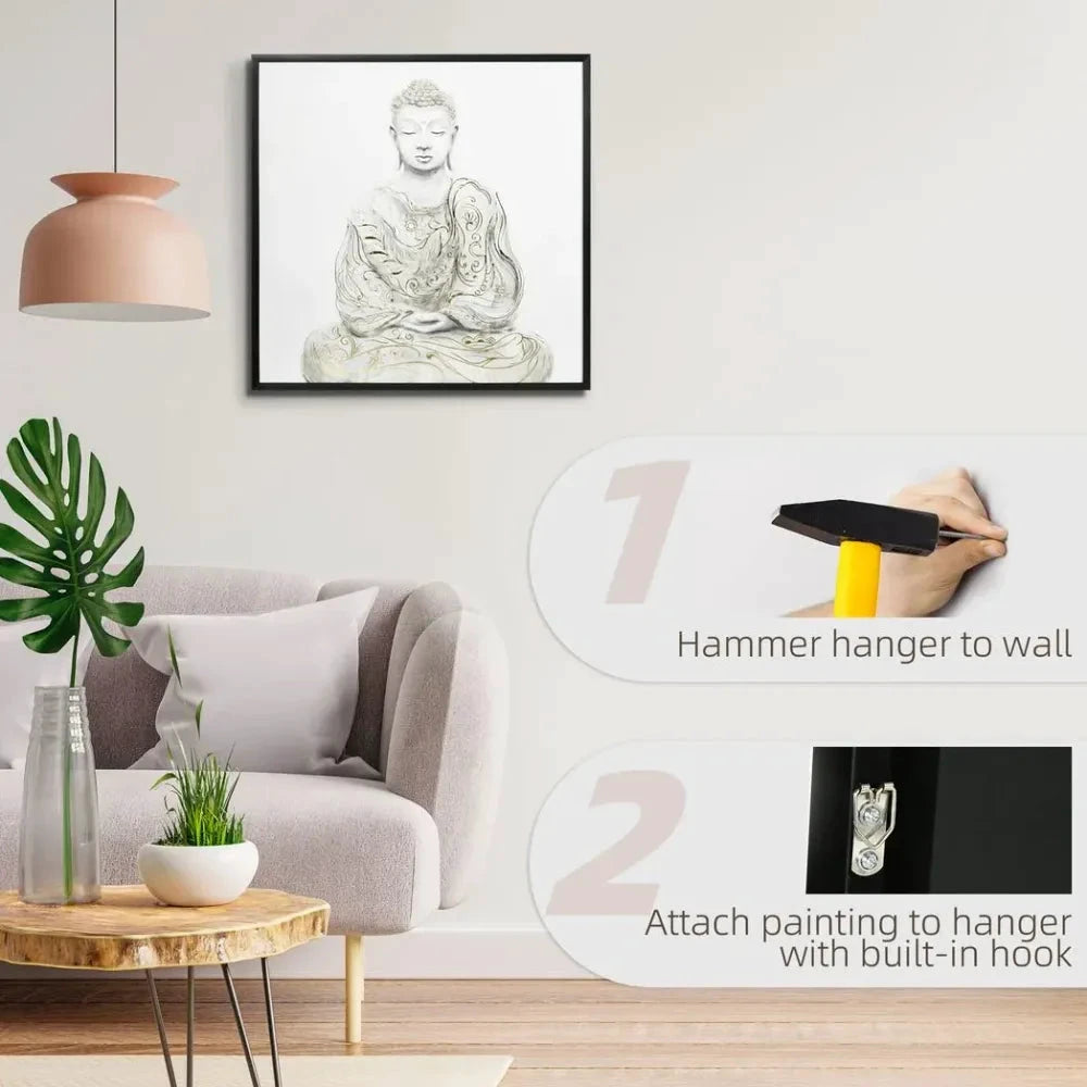 Canvas Wall Art Gold Textured Buddha, Wall Pictures Home Decor, 83 x 83 cm - Wall Art