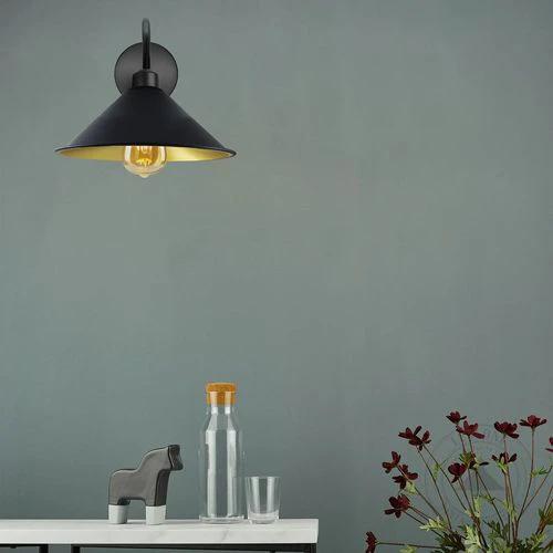 Black Greenish Gold Wall Light Fixture,Black Wall Sconce E27 Base Socket Screw, Wall Mounted Swan Neck Cone Shape Shade - Wall Lights