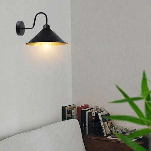Black Greenish Gold Wall Light Fixture,Black Wall Sconce E27 Base Socket Screw, Wall Mounted Swan Neck Cone Shape Shade - Wall Lights