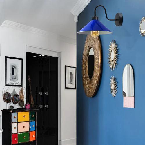 Unbranded Navy Blue Wall Light Fixture,Black Wall Sconce E27 Base Socket Screw Type Wall Mounted Swan Neck Cone Shape Shade - Wall Lights