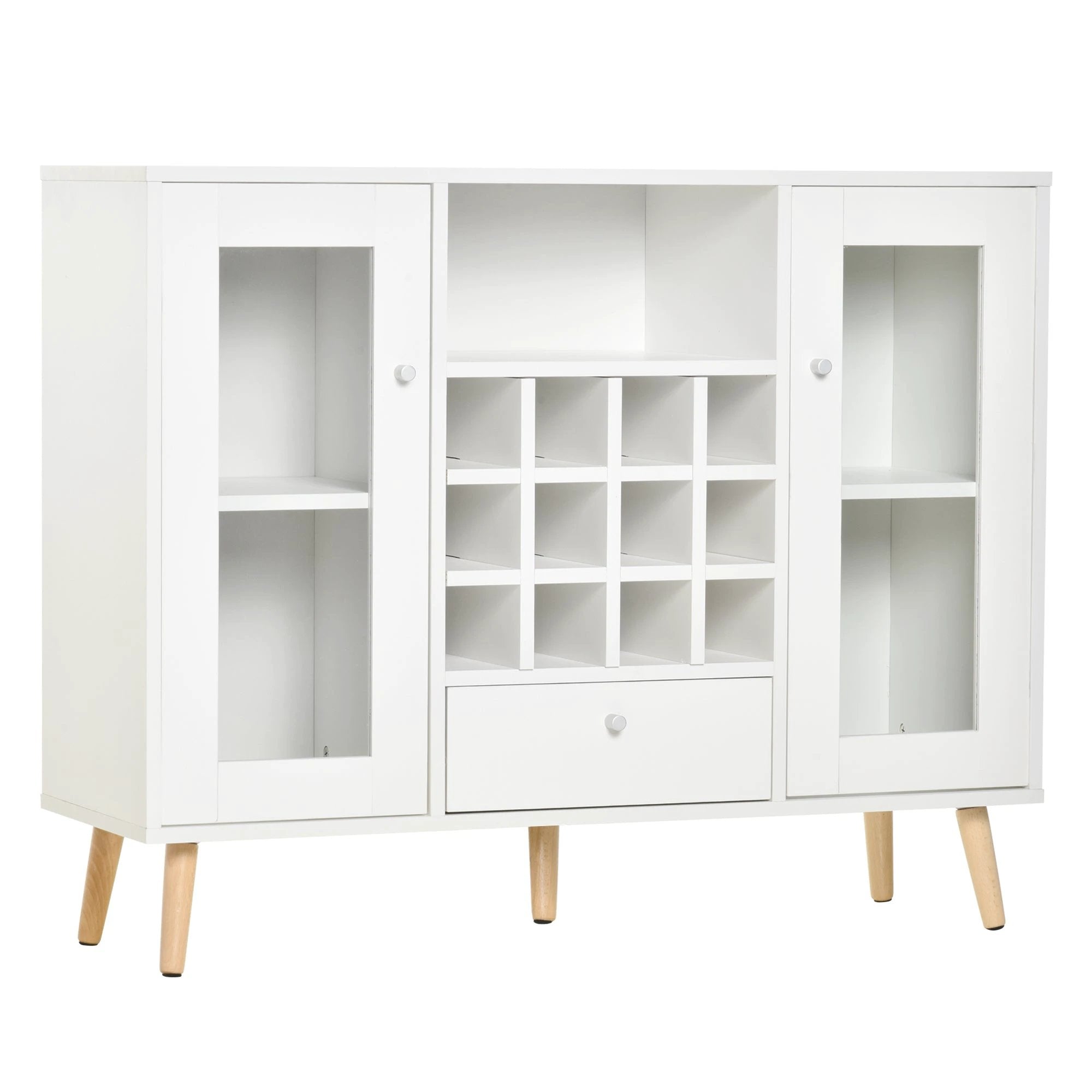 Sideboard Cabinet Kitchen Cupboard with Glass Doors, Drawer & Wine Rack