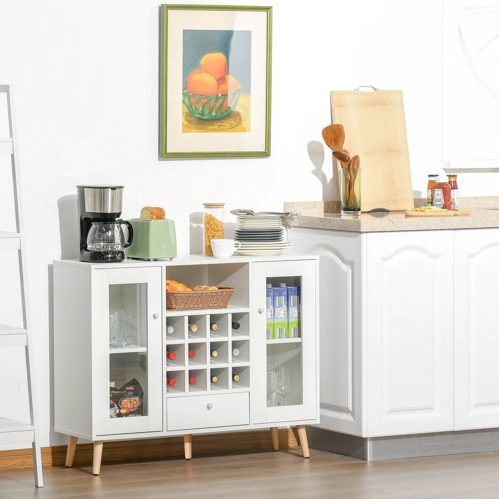 Sideboard Cabinet Kitchen Cupboard with Glass Doors, Drawer & Wine Rack - Wine Rack