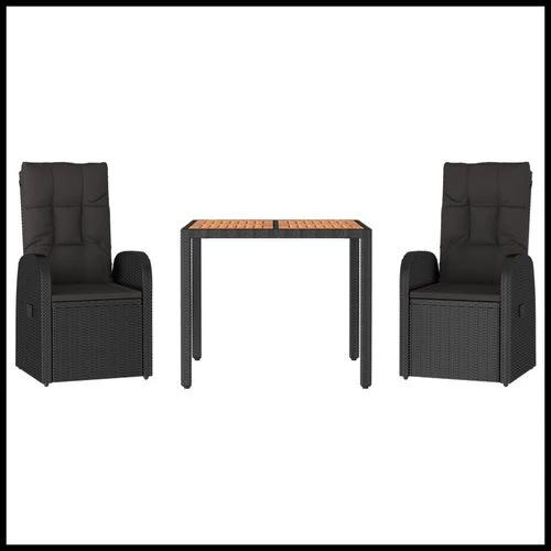 vidaXL 3 Piece Garden Dining Set Black Poly Rattan&Solid Wood Acacia - Garden Set