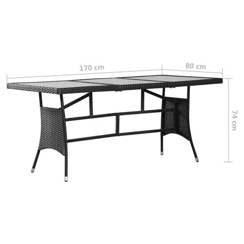 vidaXL Garden Table Black 170x80x74 cm Poly Rattan by vidaXL