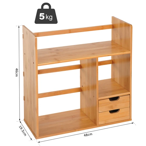HOMCOM Bamboo Desktop Organizer with 180 Degree Rotation and Two Drawers for Office Storage Enthusiasts - Desk