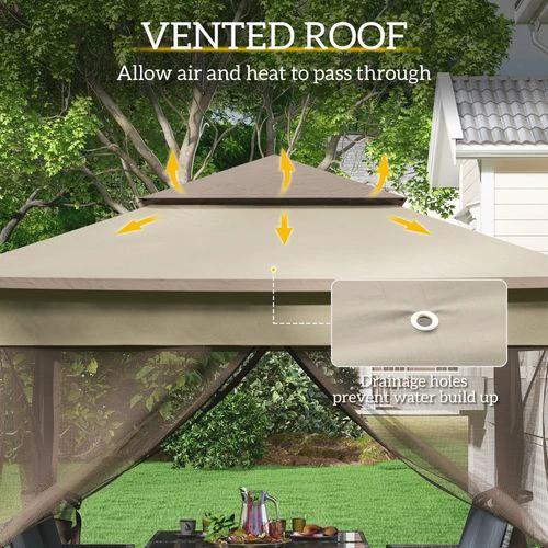 Gazebo, 325Lx325Wx295H cm-Khaki/Brown by Outsunny