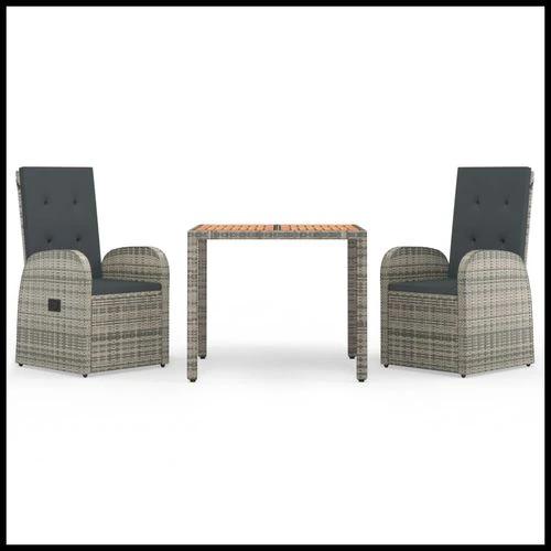 vidaXL 3 Piece Garden Dining Set Grey Poly Rattan&Solid Wood Acacia - Garden Set