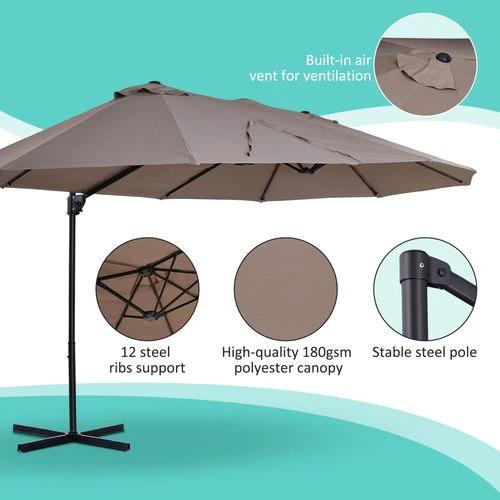 Outsunny Double Canopy Offset Parasol Umbrella Garden Shade Steel Canopy Brown by Outsunny