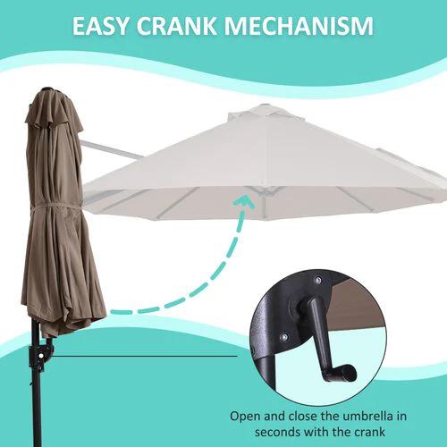 Outsunny Double Canopy Offset Parasol Umbrella Garden Shade Steel Canopy Brown by Outsunny