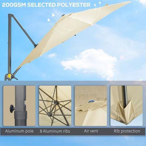 Outsunny 3 x 3(m) Cantilever Parasol Garden Umbrella with Cross Base White - Parasol