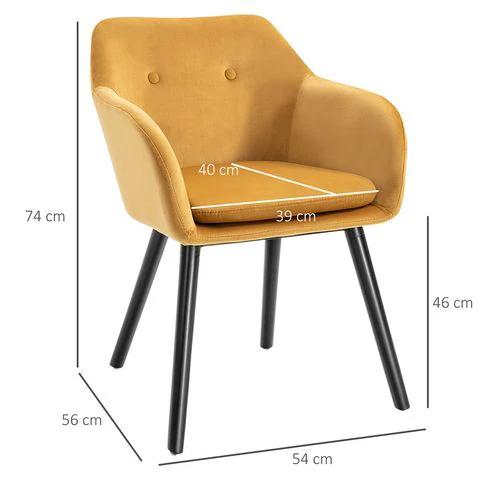 2 Pieces Modern Upholstered Fabric Bucket Seat Dining Room Armchairs - Yellow by HOMCOM