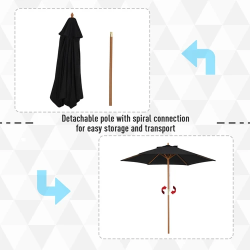 Sturdy Wooden Garden Parasol 2.5m with Ventilated Canopy and Rope Pulley for Outdoor Patios - Parasol