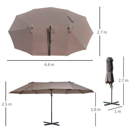 Outsunny Double Canopy Offset Parasol Umbrella Garden Shade Steel Canopy Brown by Outsunny