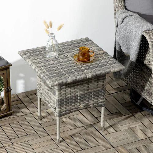 Outsunny PE Rattan Outdoor Coffee Table, Rattan Side Table for Patio, Garden, Mixed Grey - Garden Table