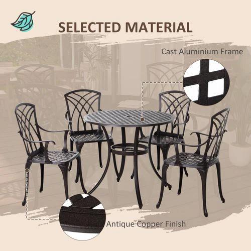 Sturdy Cast Aluminium 4-Seater Garden Table Set for Small Spaces by Outsunny