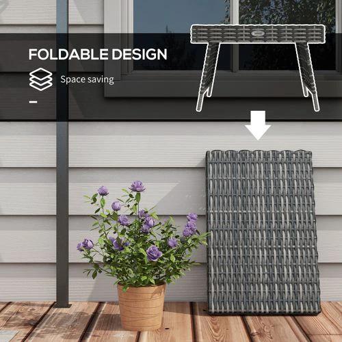 Outsunny Foldable Outdoor Coffee Table, Metal Frame Rattan Side Table, Grey by Outsunny