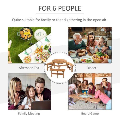 Outsunny Outsunny Round Table W/3 Attached Benches-Fir Wood - Garden Table