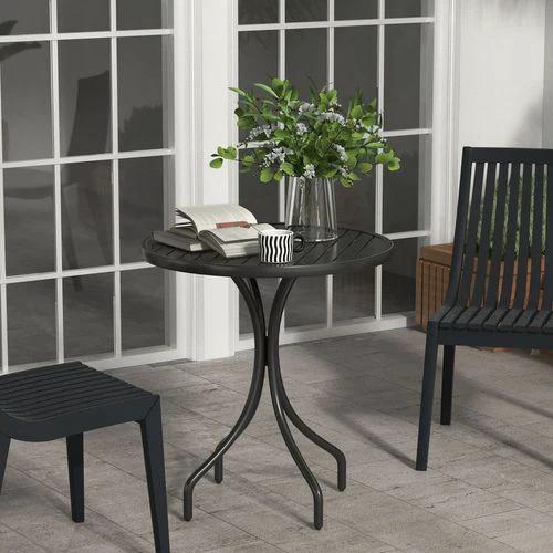 Outsunny Outsunny Round Garden Table Outdoor Side Table with Steel Frame Slat Top Black - Garden Table