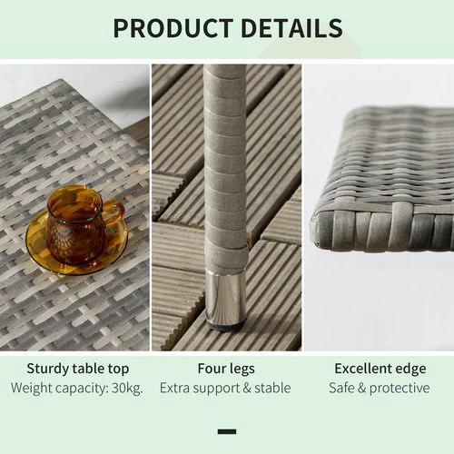 Outsunny PE Rattan Outdoor Coffee Table, Rattan Side Table for Patio, Garden, Mixed Grey - Garden Table