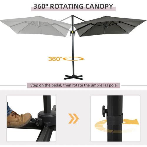 Outsunny Square Cantilever Roma Parasol 360� Rotation w/ Hand Crank, Grey by Outsunny