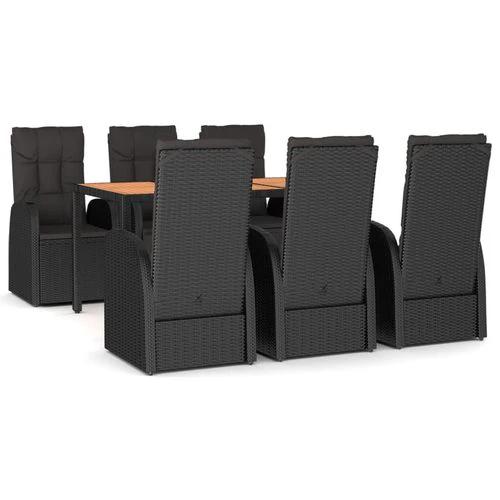 vidaXL 7 Piece Garden Dining Set Black Poly Rattan&Solid Wood Acacia - Garden Set