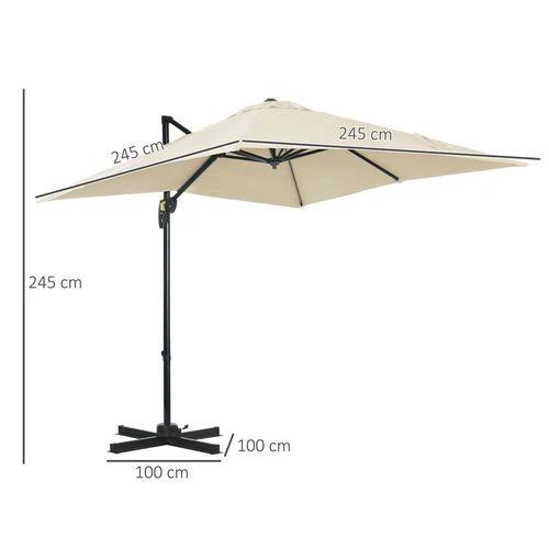 Outsunny Square Cantilever Roma Parasol 360 Rotation w/ Hand Crank, Cream White - Parasol