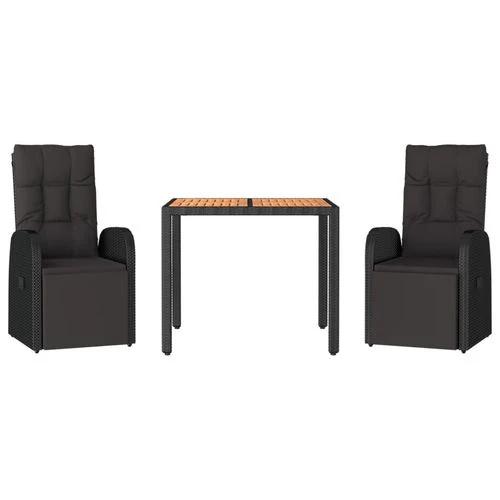 vidaXL vidaXL 3 Piece Garden Dining Set Black Poly Rattan&Solid Wood Acacia - Uncategorized Garden Set