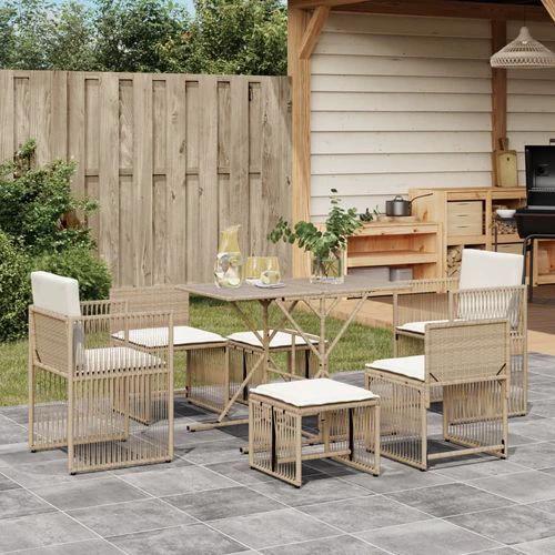 vidaXL 7 Piece Garden Dining Set with Cushions Beige Poly Rattan by vidaXL