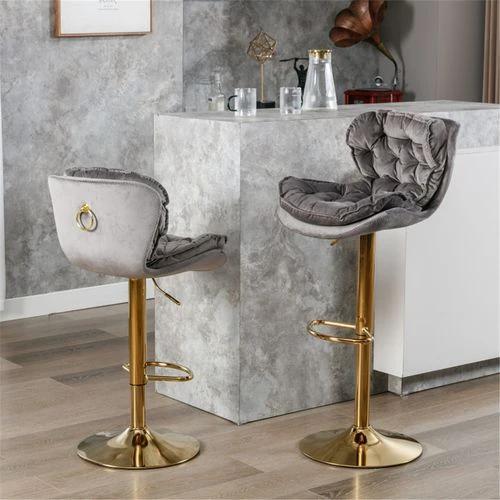 N/A Luxurious Velvet Bar Stool with Adjustable Height and 360° Rotatable Seat for Stylish Home Entertaining - Bar Stool