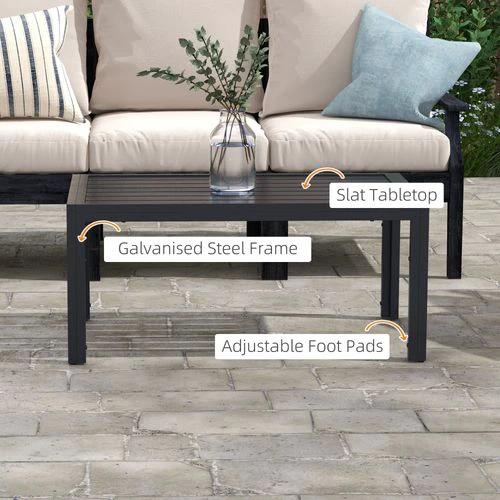 Outsunny Outdoor Side Table Garden Table with Steel Frame and Slat Top Black by Outsunny